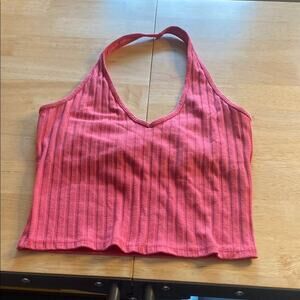 Hollister Pink Ribbed Halter Crop Tank Top